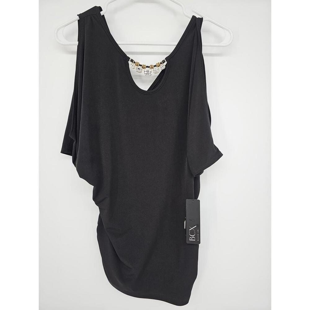 BCX Club Top Medium With Rhinestone Jewel‎ On Neckline Y2K Cold Shoulder